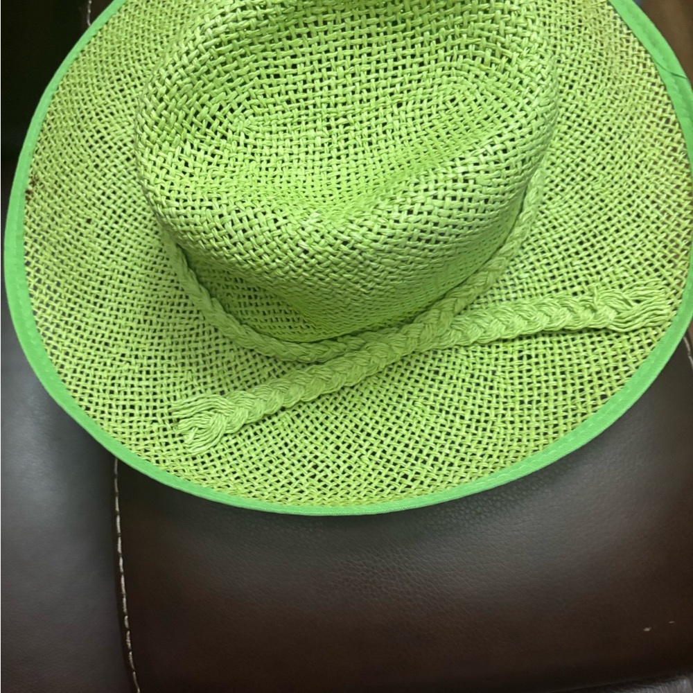 Lime Green Woven Straw Sun Hat